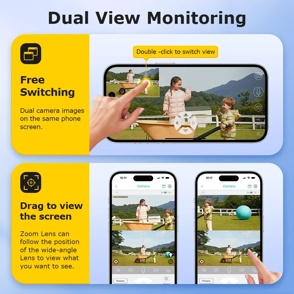 SHIWOJIA 4G Solar Camera 6K 12MP 50X Optical ZOOM Dual Screen Outdoor Security WiFi IP Camera Night Vision PIR Detection AutoTra 5