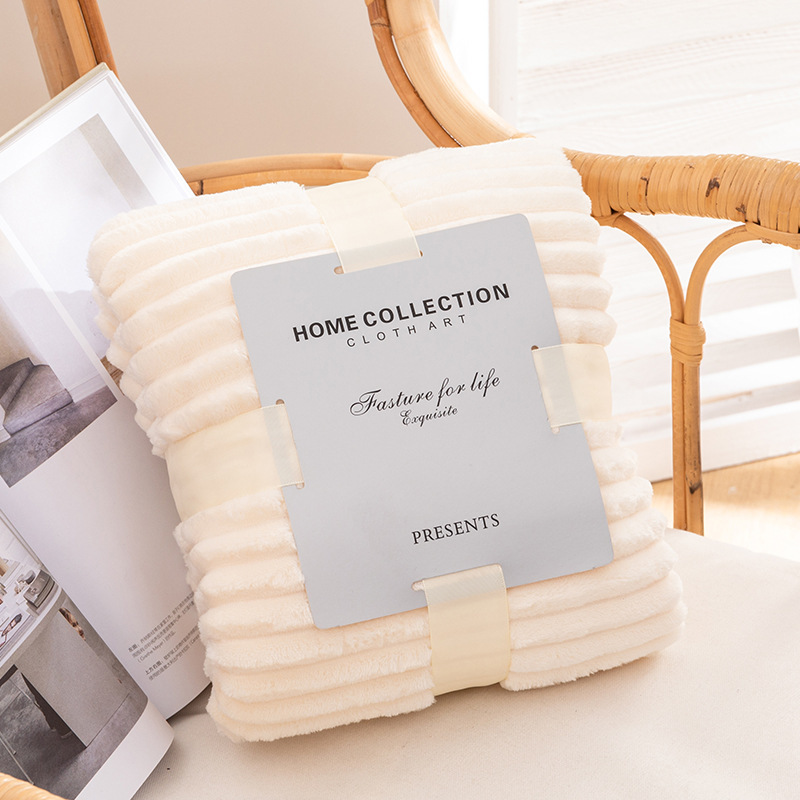 Solid Color Flannel Pull-striped Blanket Nap Casual Sofa Cover Blanket Air Conditioning Blanket Plain Striped Velvet
