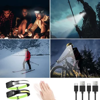 COB Powerful Headlamp Hiking Wave Induction LED Head Light Cycling Fishing Rechargeable Head Lamp Camping Flashlight Cap Light 6