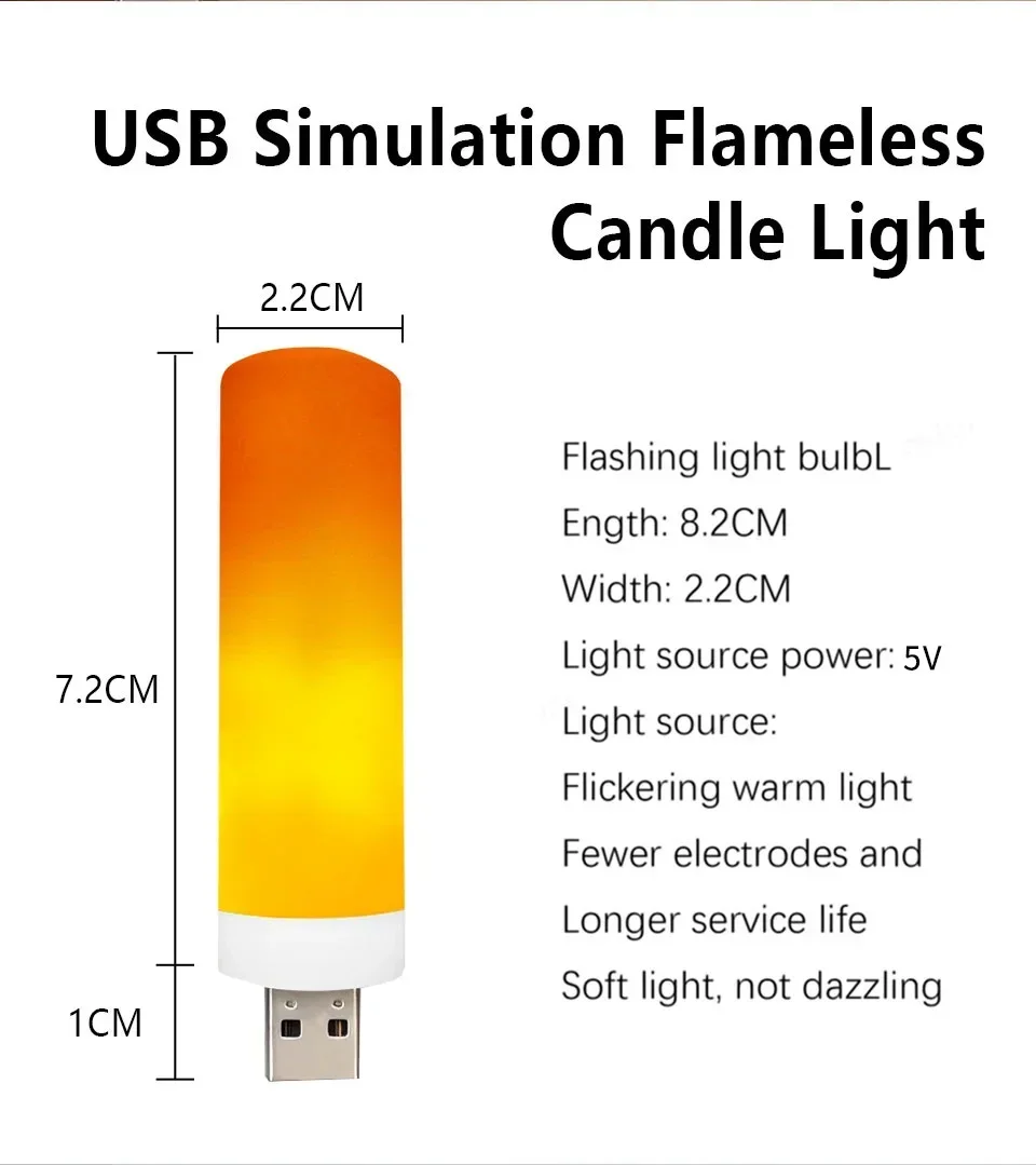 Description Picture 6 of itemLED Non-eye Harming Flame Night Light USB Plug-in Bedside Lamp Warm Light Ambient Light Night Study Reading Light Small Portable