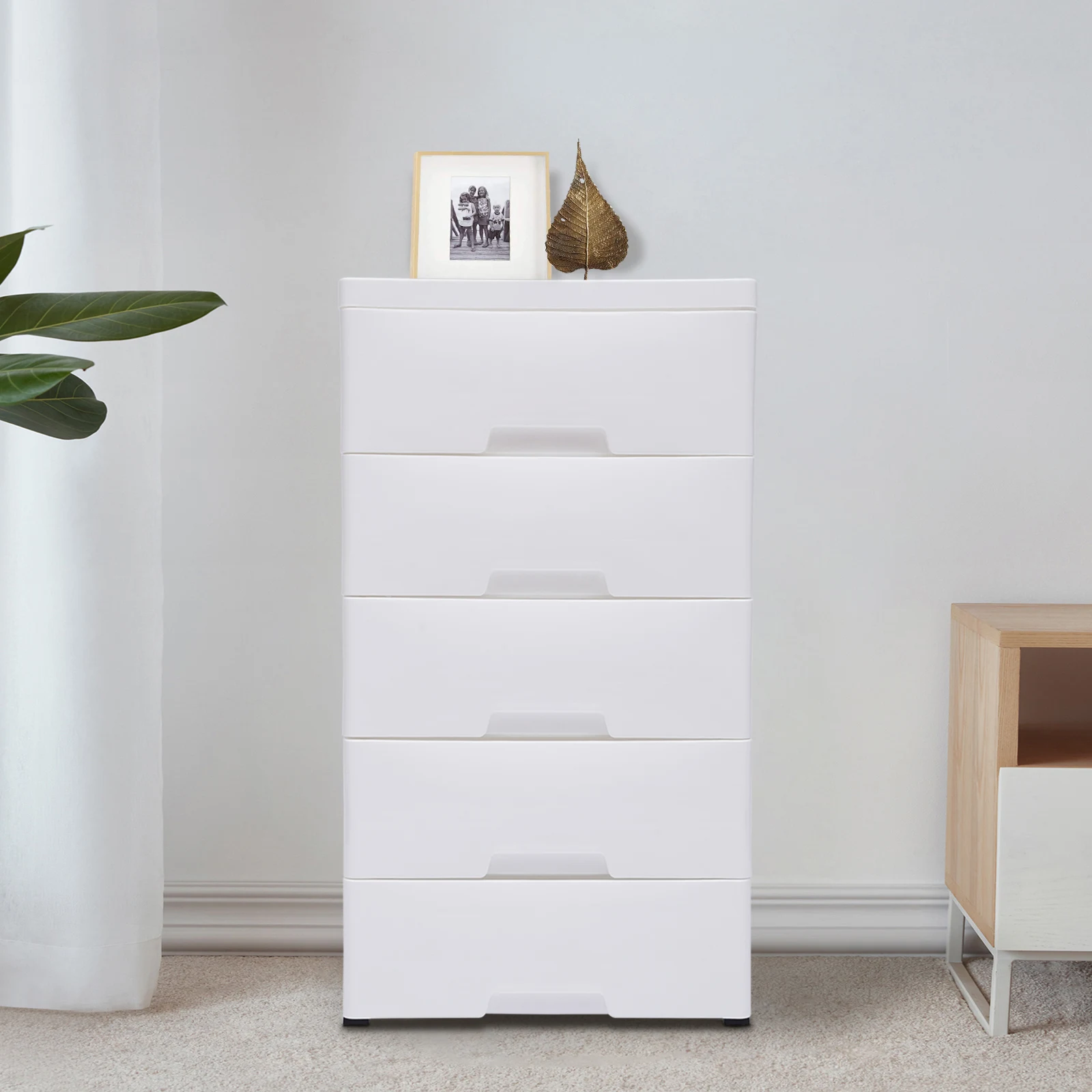 Storage Cabinet 5 Drawers Storage Cabinet Bedroom Plastic Vertical Dresser Stackable Tower Wardrobe Closet for Clothes