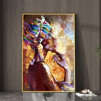 African Woman Portrait Oil Painting on Canvas Wall Art Posters Prints Scandinavian Wall Picture for Living Room Home Cuadros 1