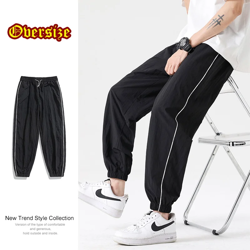 Spring2023 Pleated Casual Sports Pants Nylon Line Streetwear Vintage Loose Trousers Bundle Foot Pants High Street Joggers Men