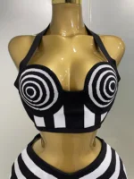 2025 New Women Celebrity Sexy Jacquard Black White Two Piece Bodycon Striped Bandage Skirt Set Designer Evening Party Dress - Image 5