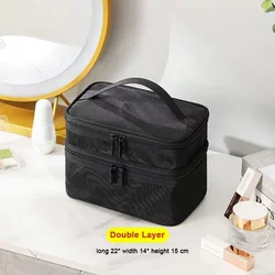 Women's Transparent Mesh Makeup and Toiletry Travel Organizer Bag (Black - double)