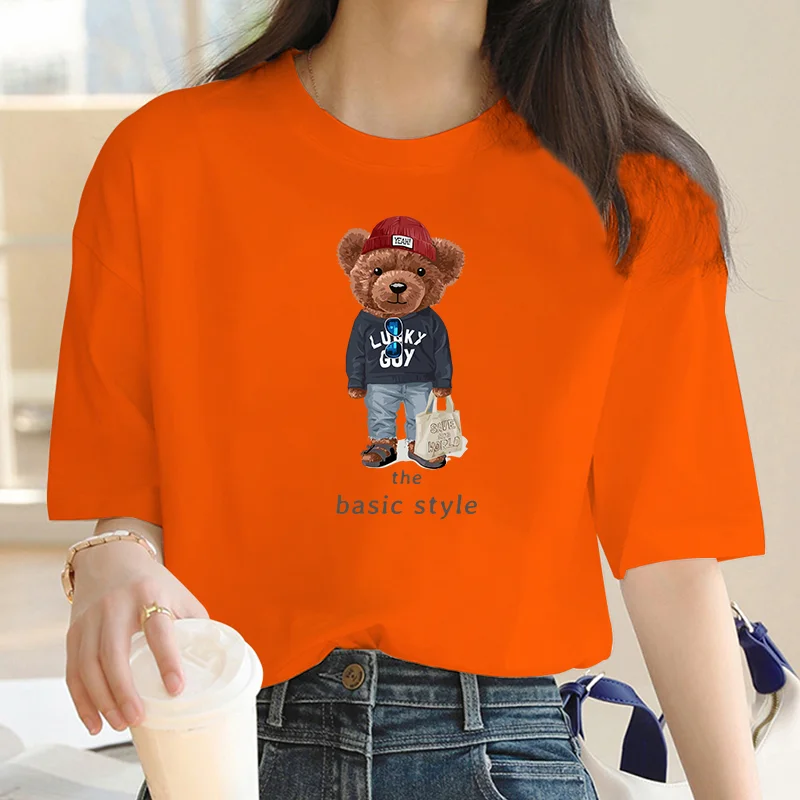 アイドル Bear Tee Harajuku Cute Bear For Women's High-Quality Summer Print T