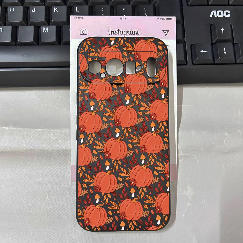 Autumn Pumpkin Leaves Fall Graphic Phone Case - Black Matte Cover