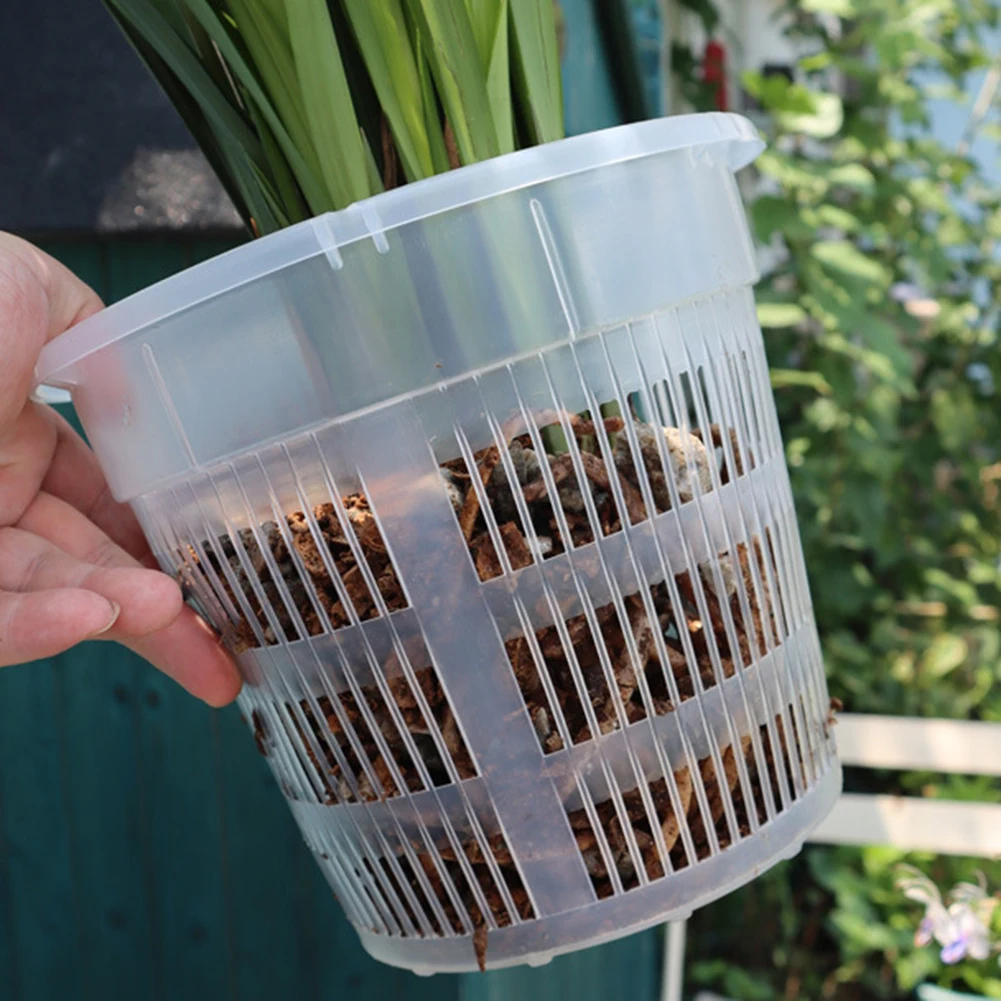 Orchid Pot With Saucers 5pcs Meshpot Plastic Clear Flower Plant Repotting Pot With Holes Mesh Root Control