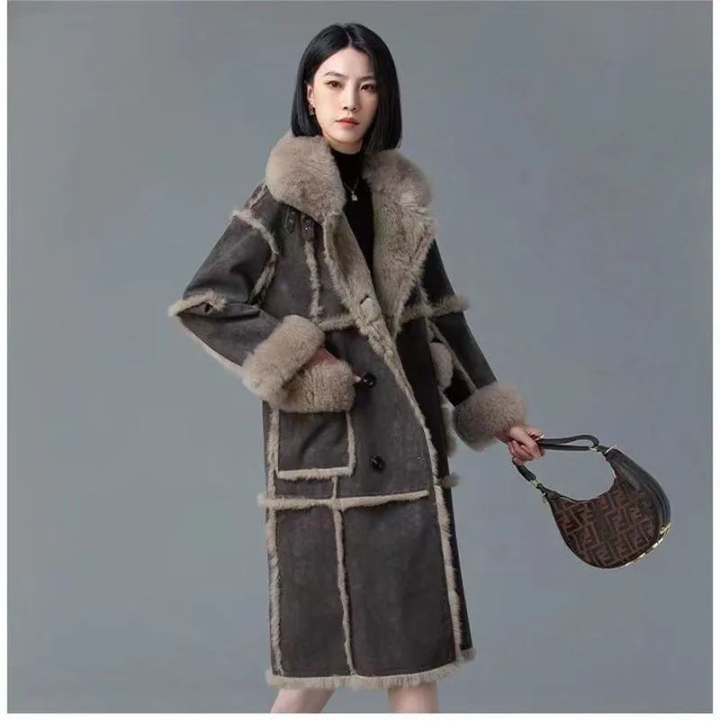 European Winter 2023 Women's New Coat Thickened Artificial Rabbit Lined Fox Ecological Fur Coat Luxurious Warm Long Women's Shee