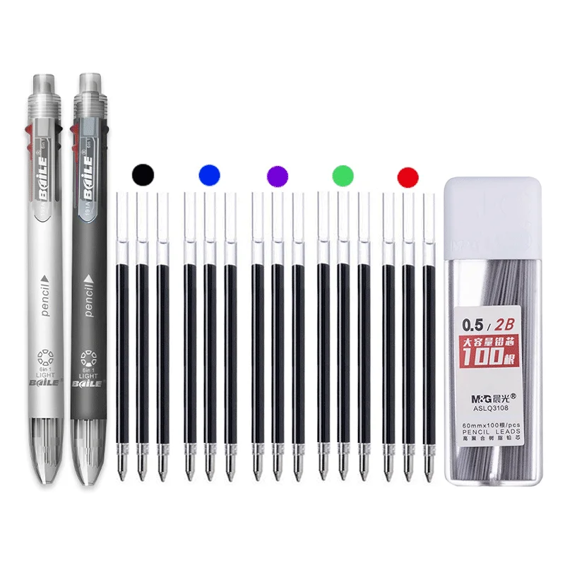 6 in 1 MultiColor Stift Kugelschreiber Set Versenkbare 5 Farben und Mechanische Bleistift in Einem Stift Multifunktions Stift Schreibwaren – Detail 16