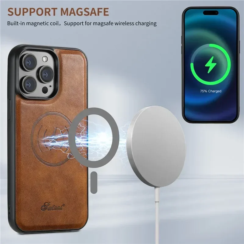 EUCAGR Magsafe Magnetic Leather Wallet Case - 2 In 1 Detachable Shockproof Holder Cover