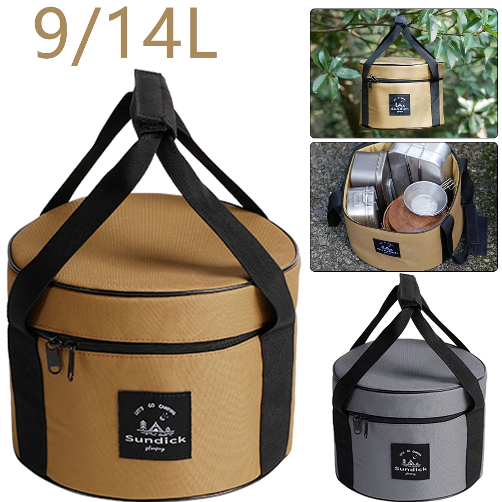 Storage Bag Camping Storage Bag Camping Cookware Bag 14/9L Dinnerware Organizers Oxford Cloth Pot Storage Bucket Waterproof Travel Cutlery Carrying Bowl Cups Container