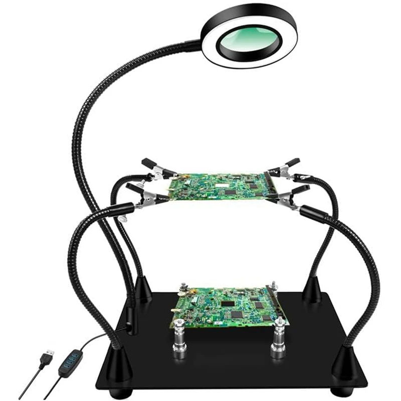 

Magnetic Helping Hand Set Kit With 6X LED Magnifying Lamp, Metal Circuit Board Holder