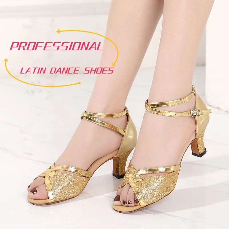 

Women Professional Latin Glitter Dance Shoes Girls’ Soft Suede/Rubber Inndoor and Outdoor Sole Shoes 4 Colours 3.5/5.5cm Heels