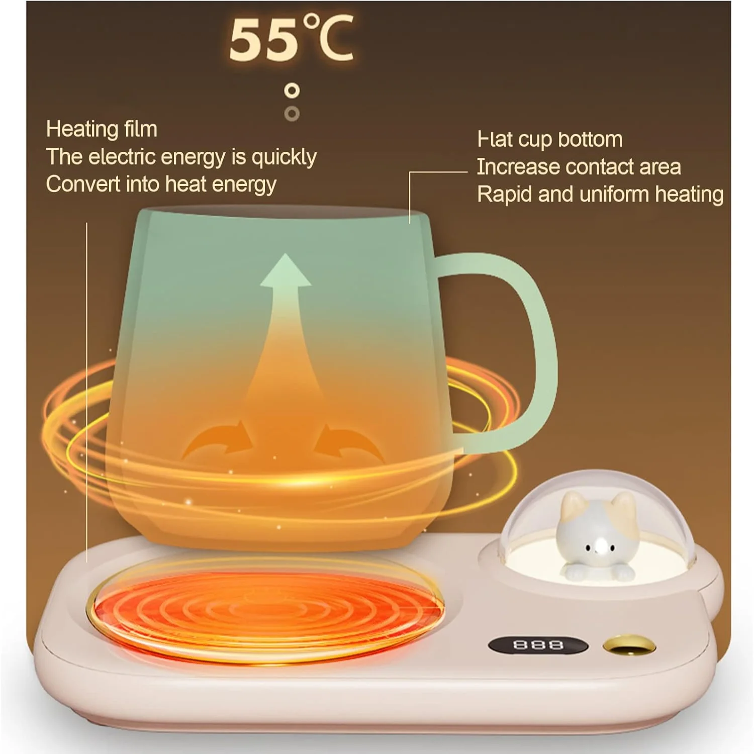 for Desk Office , Smart Coffee Cup Heater with 3Temperature Setting & 8Hours Auto Shut Off, Candle Warmer with Night Light for B