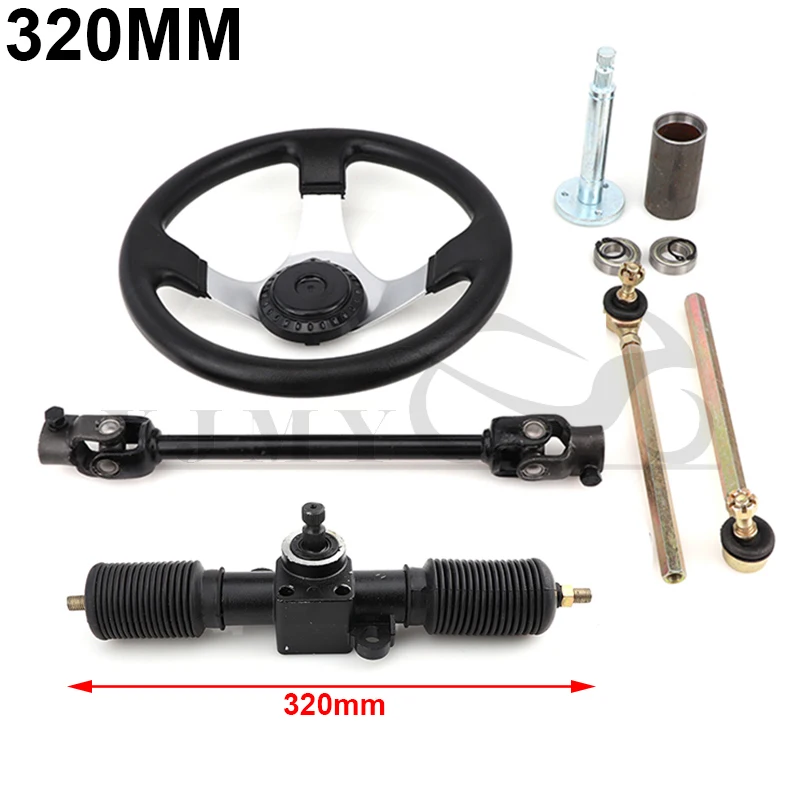 300mm Steering System Steering Wheel Set for 110CC Go Kart Trolley Rack Adjustable Axle Steering Knuckle Re-ignition Accessories for dongfeng fengshen ax7 3 4 5 e70 a60 yixuan ignition lock steering wheel electronic lock steering column lock