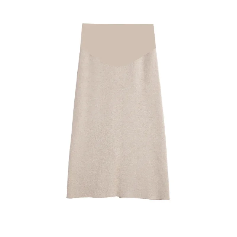 Maternity Midi Skirt Knitted with Core-Shell Yarn Adjustable Belly Support Semi-Long Versatile Skirts for Pregnant Women