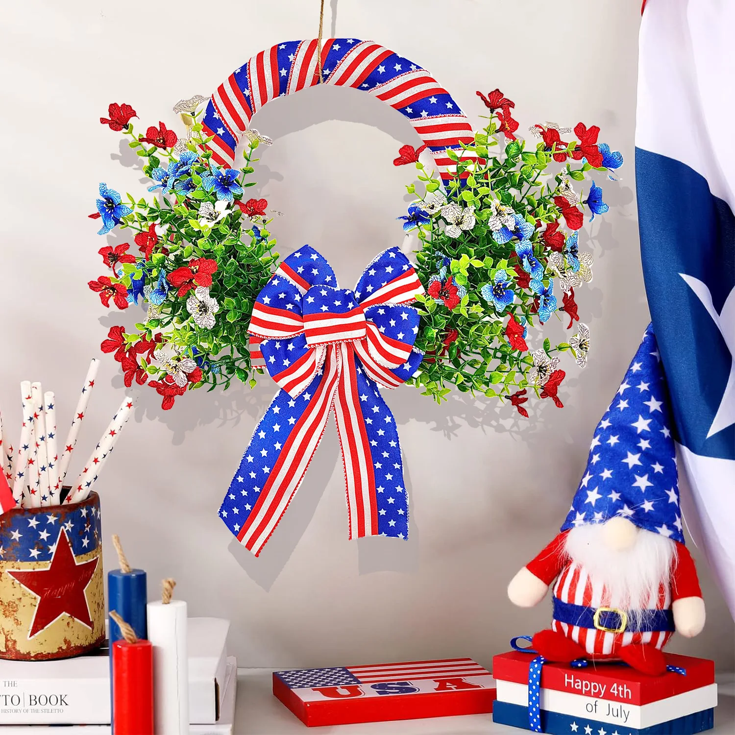 

Independence Day Artificial Wildflower Wreath Colorful Spring Floral Garland Background Wall Window Front Door Wedding Decor DIY