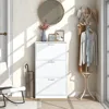 White Narrow Storage Cabinet Flip Down Shoe Rack Wood 3 Tier Shoe Organizer for Home and Apartment, Shoes Cabinets 6