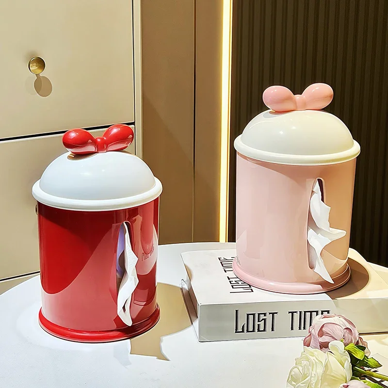 Kawaii Bow Tissue Organizer Cute Home Napkin Box Living Room Desktop Creative Ornaments Table Storage Box School Supplies