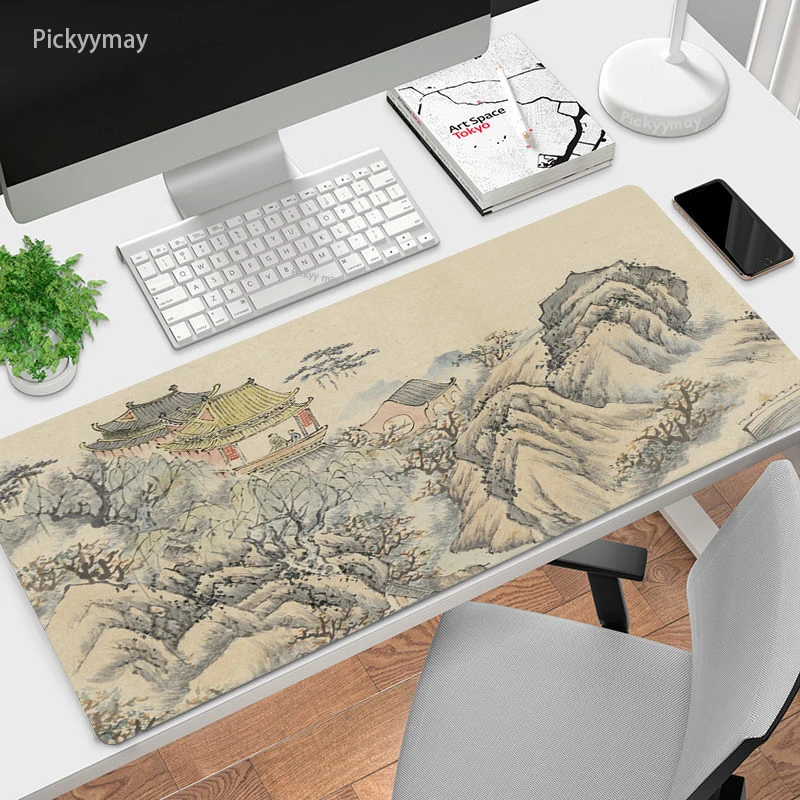 

China Ancient Painting Mousepad Desk Mat Accessories Art Large Mouse Pad Rubber Table Carpet 900x400 Locking Edge Deskpad