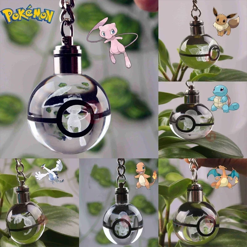 30Mm Pokemon Anime Portachiavi Pikachu Charizard Eevee Mew Mewtwo Figura Sfera Di Cristallo Portachiavi Accessori Giocattoli Bambini Regali Di Complea