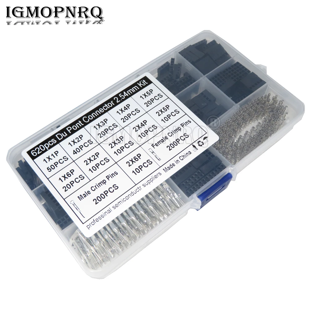620PCS 2.54mm Terminal Connector pitch Cable Jumper Wire Pin Header Housing Kit Male Crimp Pins+Female Pin Dupont Connector