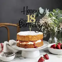 2pcs Happy 18th Birthday Cake Topper Black Gold 18 Anniversary Wedding Anniversary Party Pick 15 Fabulous.jpg