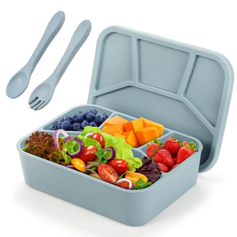 Silicone Lunch Box With cover&Fork&Spoon Food Containers Reusable Fresh-Keeping Box Containers Fruit Snack Bento Picnic Case