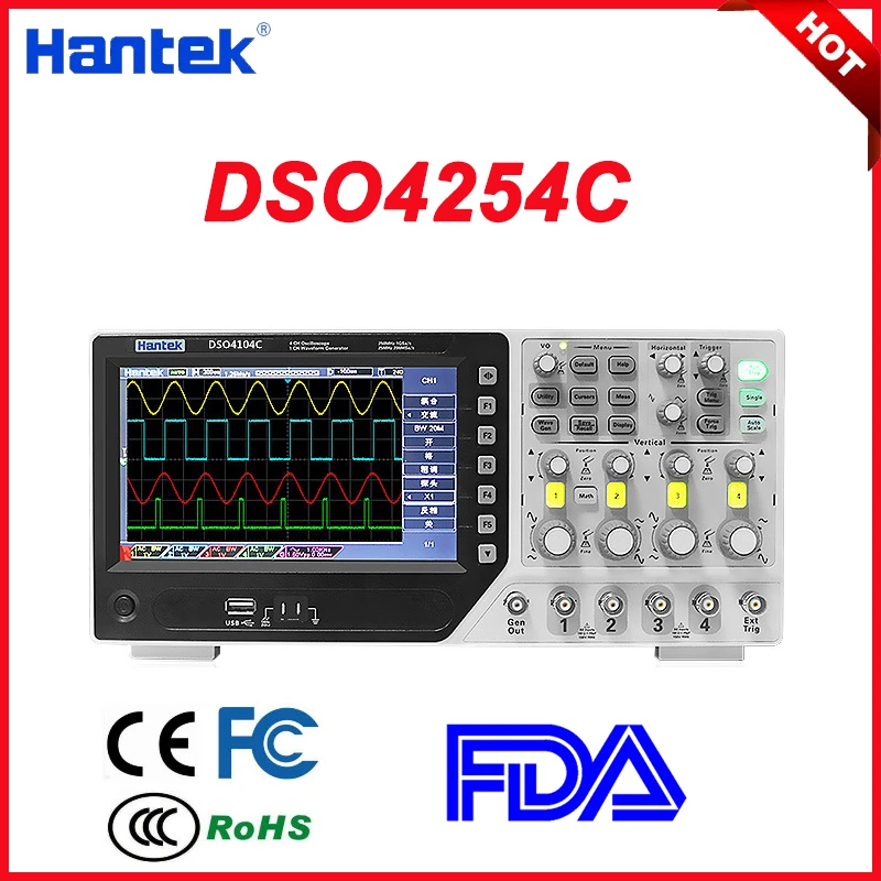 DSO4254C Hantek Desktop Oscilloscope 250MHz Bandwidth 4 Channels Oscil