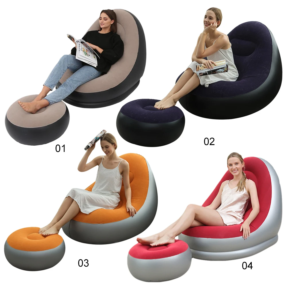 PVC Flocking Inflatable Couch Lazy Sofa Foldable Recliner Sofa Chair for Family Movie Night Gaming Party Camping