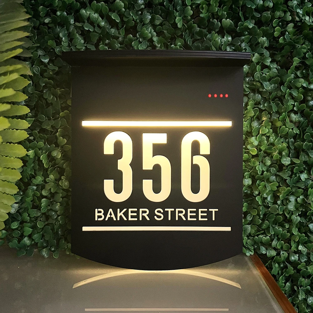 House Number Signs House Wall Plaques Personalized Solar House Sign Acrylic Plaque LED Customized Address Plaque Outdoor Street Name Solar House Number Sign