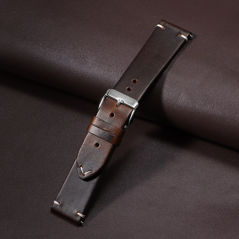Vintage Oil Wax Genuine Leather Watchband - Quick Release Calfskin Strap
