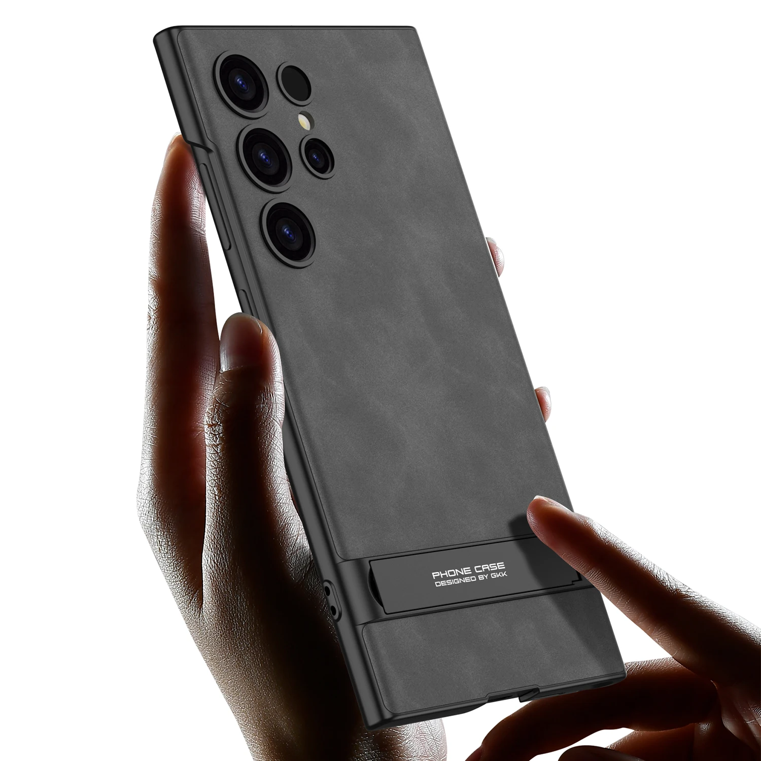 For Samsung Galaxy S24 S23 Ultra Case Ultra Thin Skin Friendly Matte Plain Leather Silicone Bracket Shockproof Protection Cover