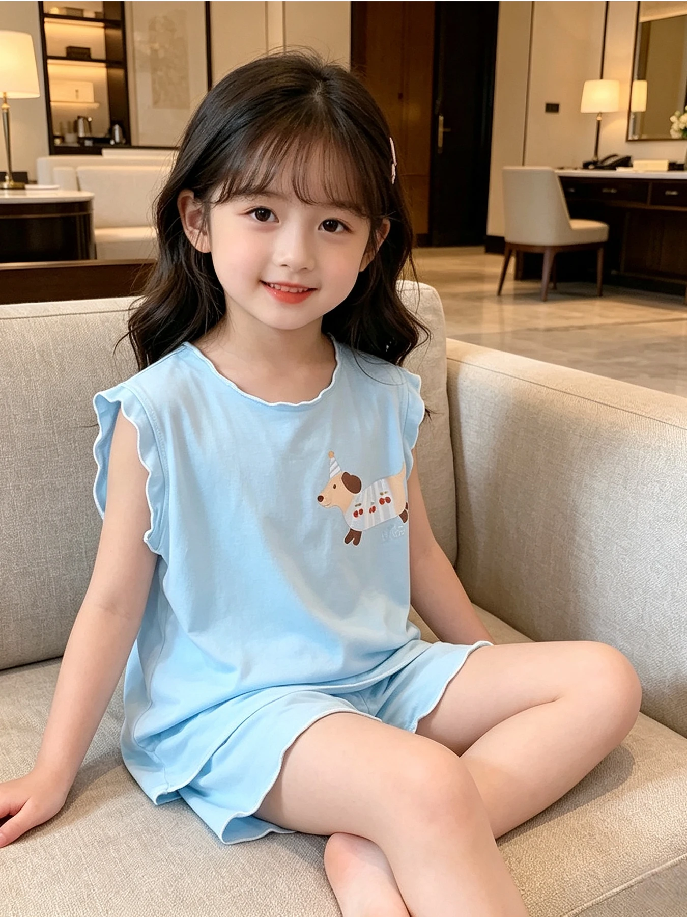 아동 수면복 세트 여아 홈웨어 반팔 라운드넥 부드러운 모달 원단 속건 시원한 느낌 진드기 방지