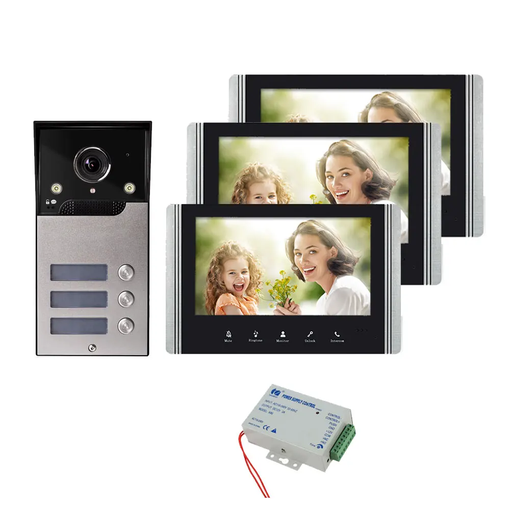 Sistema de video portero, monitor de 7 pulgadas con cable de video, timbre  de puerta y teléfono, kits de cámara HD, compatible con desbloqueo