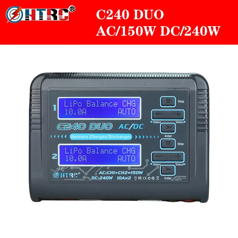 

Зарядное устройство HTRC Lipo C240 DUO AC/150 Вт DC/240 Вт, Двухканальное разрядное устройство 10 А для LiHV LiFe Lilon NiCd NiMh Pb, балансирующее зарядное устройство