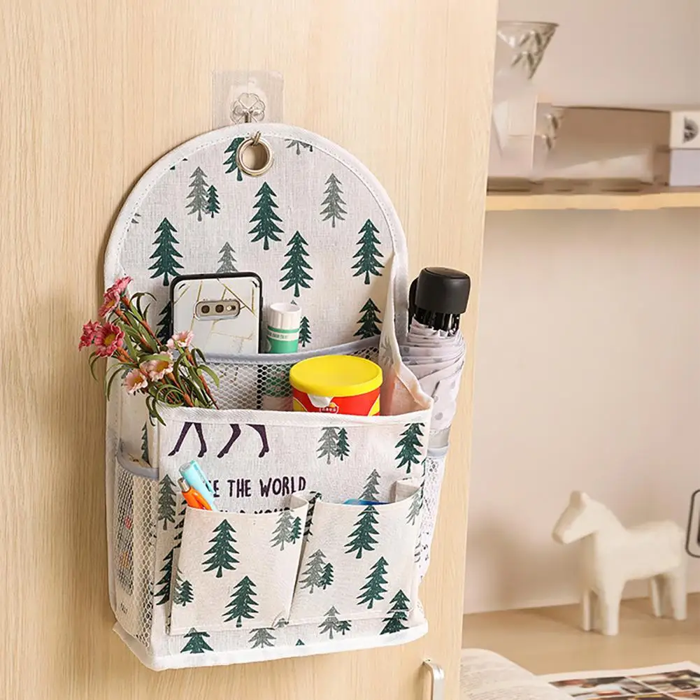 

Hanging Bag Wall Mounted Large Capacity Cotton Flax Hook Design Hanging Organizer for Bathroom Clothes Hanging Storage Bag