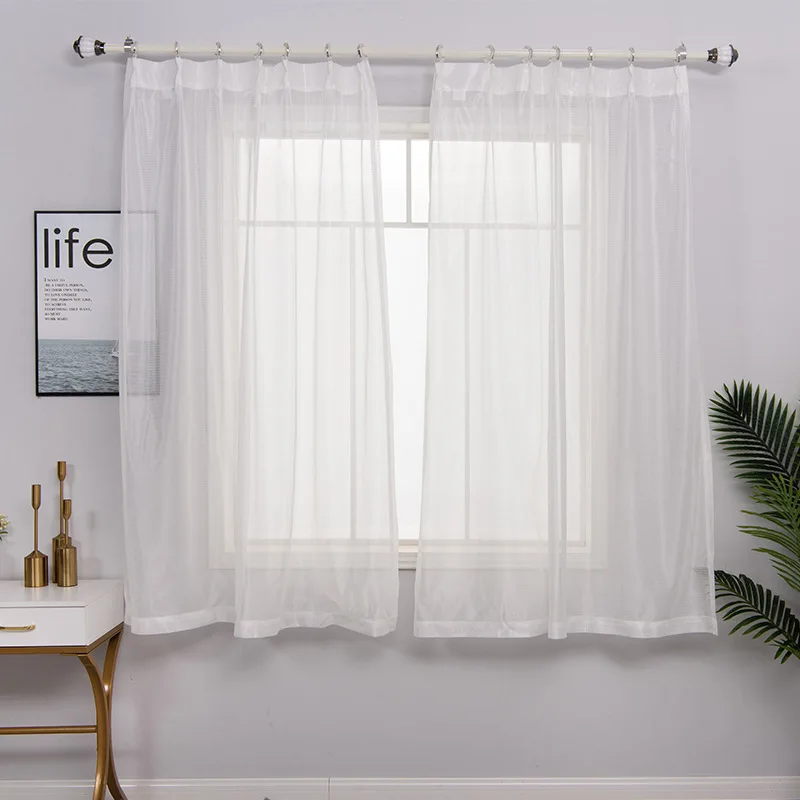 

White warp knitted window screen S hook finished curtains