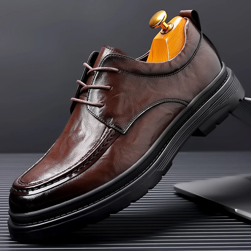 

Men's Casual Shoes Leather Handmade Metal Buckle Men Shoes Lace Up Non-Slip Flat Shoes outdoor Banquet wedding Party Men's Shoes