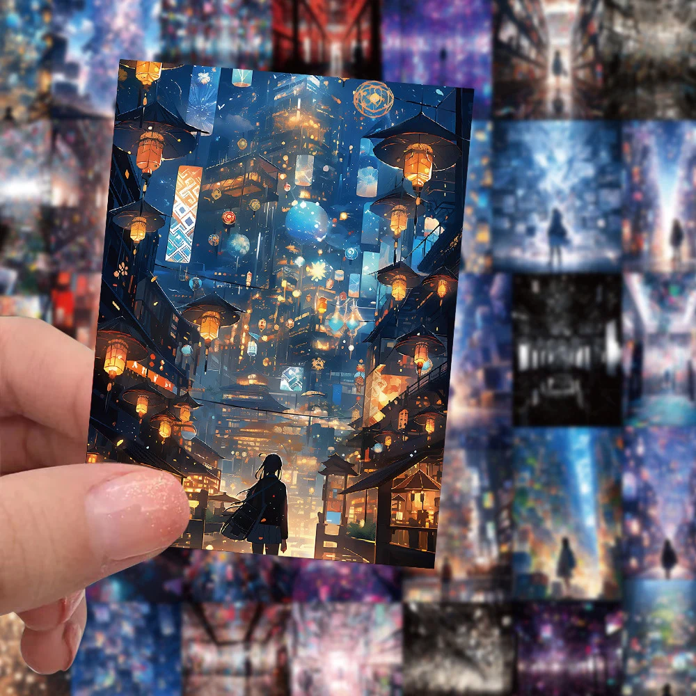 ملصقات جمالية بمنظر ليلي لأنيمي