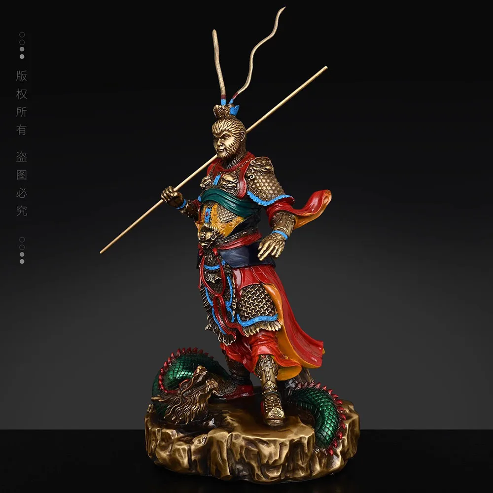 Monkey King Sun Wukong Statue, Color Painted Solid Brass Figurine, Journey to the West Hero, Chinese Mythological Art Decor
