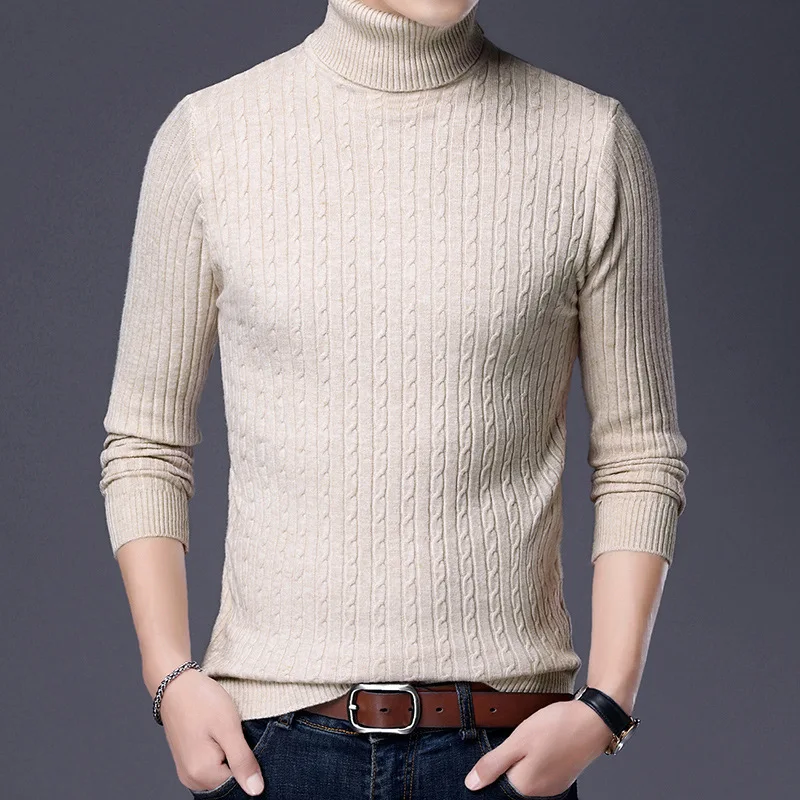 2023 Men Slim Fit Long Sleeve Warm Knit Sweater Classic Casual Pullover Sweaters Winter Men Jacquard Turtleneck Sweater S-5XL