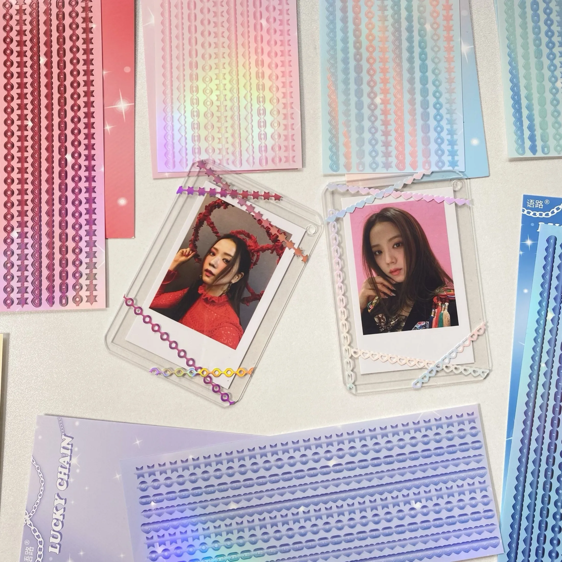 Kpop Laser Chains Decorative Sticker For Photocards Diy Adhensive Material Notebooks Agenda Postcards Gookca Kawaii Stationary