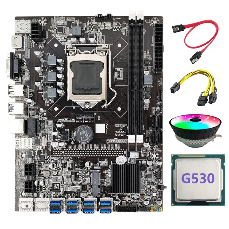 motherboard B75 BTC Mining Motherboard+SATA Cable+G530 CPU+6Pin To Dual 8Pin Cable+RGB Cooling Fan LGA1155 8XPCIE USB DDR3 Bitcoin best motherboard for home pc