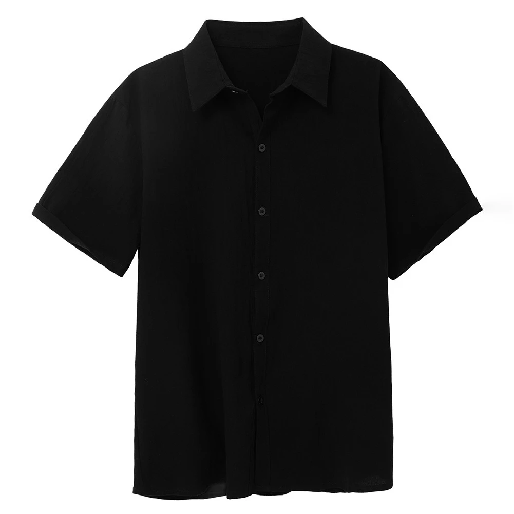 

Рубашка-блуза на пуговицах, повседневный однотонный кардиган с отложным воротником и коротким рукавом, для отпуска, Повседневная Удобная одежда, лето