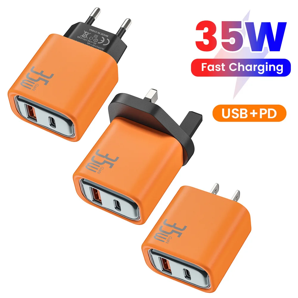 Dual-Port 35W Fast USB Wall Charger with USB-C and QC3.0 Technology