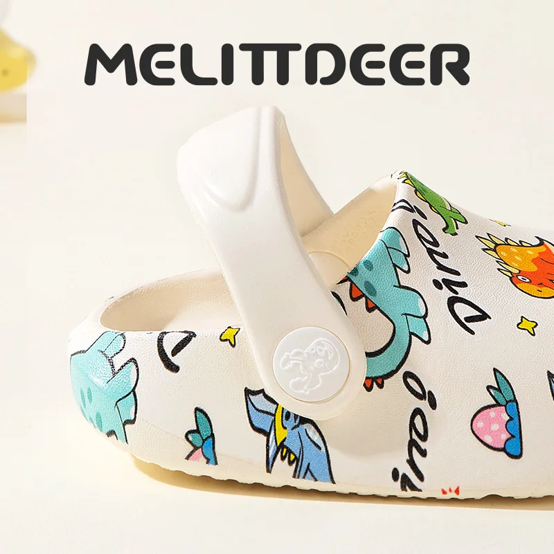 MELITTDEER 아동용 샌들 - 부드러운 밑창, 남아 및 여아용 프린트 공룡 디자인, 실내 및 실외 사용, 아동용 슬립온 신발