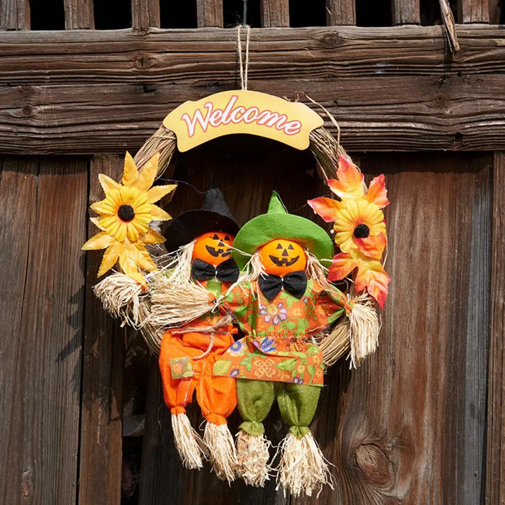 

Reusable Halloween Ornament Spooky Halloween Decor Pumpkin Doll Wreath Witch Hat Maple Flower Garland for Indoor/outdoor Wall