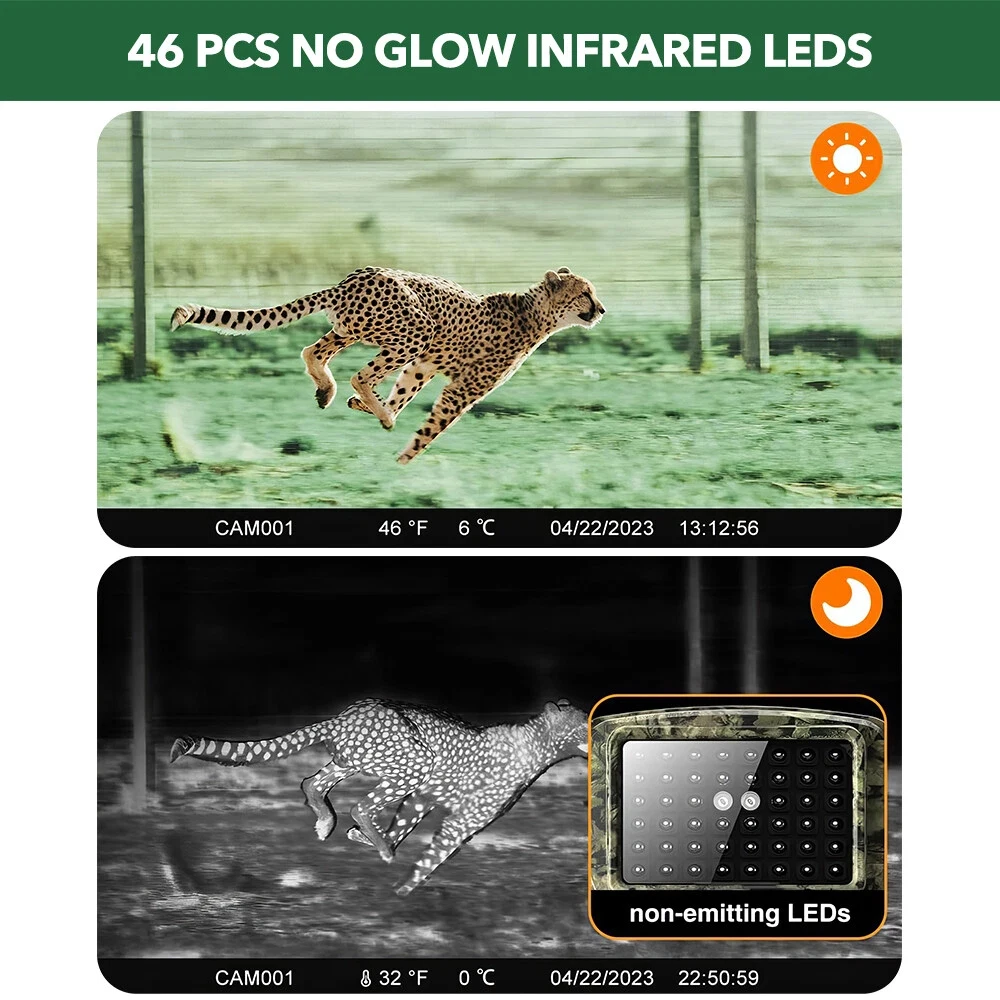 60MP 4K HD Outdoor Hunting Wildlife Trap Game Cam IP66 Waterproof Night Vision Hunting Trail Camera Wildlife Hunting Monitoring